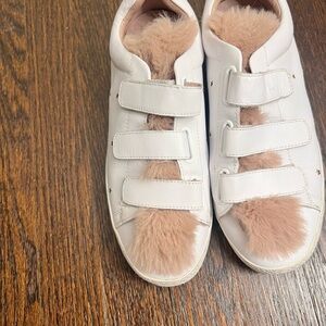 Ash White and Pink Fur Sneakers